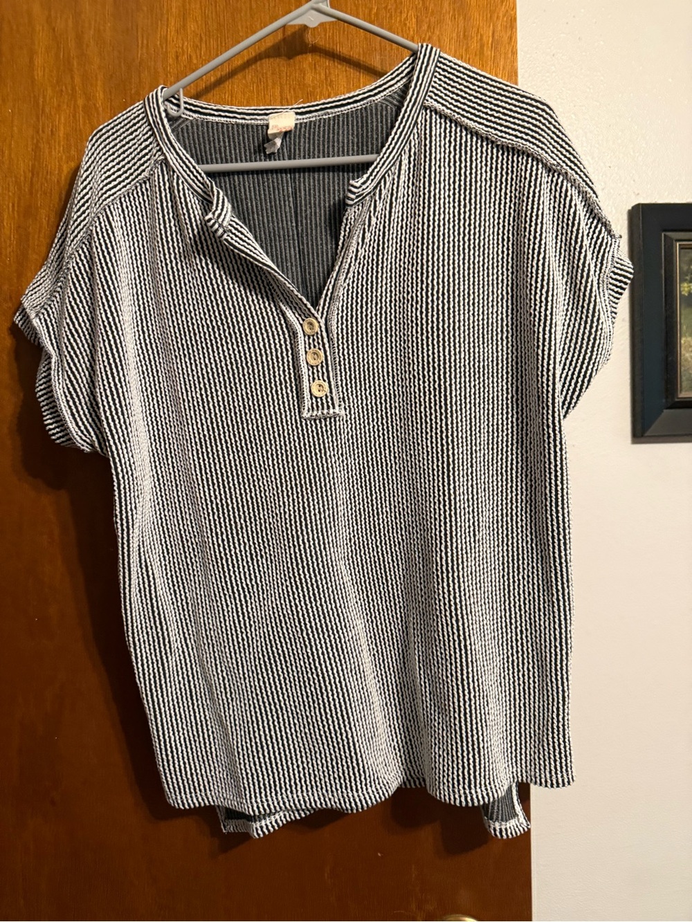 7th Ray Black & White Striped Short-Sleeve Henley
